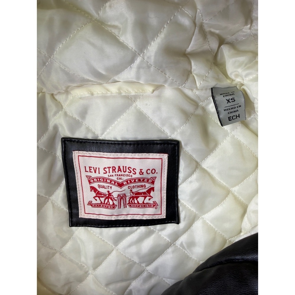 Levi's Sherpa Hooded Long Coat Women XS Cream Faux Leather Trim LW2RS136 - Picture 8 of 14